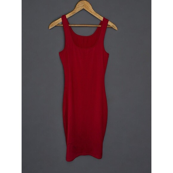 Red Bodycon Tank Dress Womens S Sleeveless Stretch Clubwear Minimalist - Picture 8 of 13